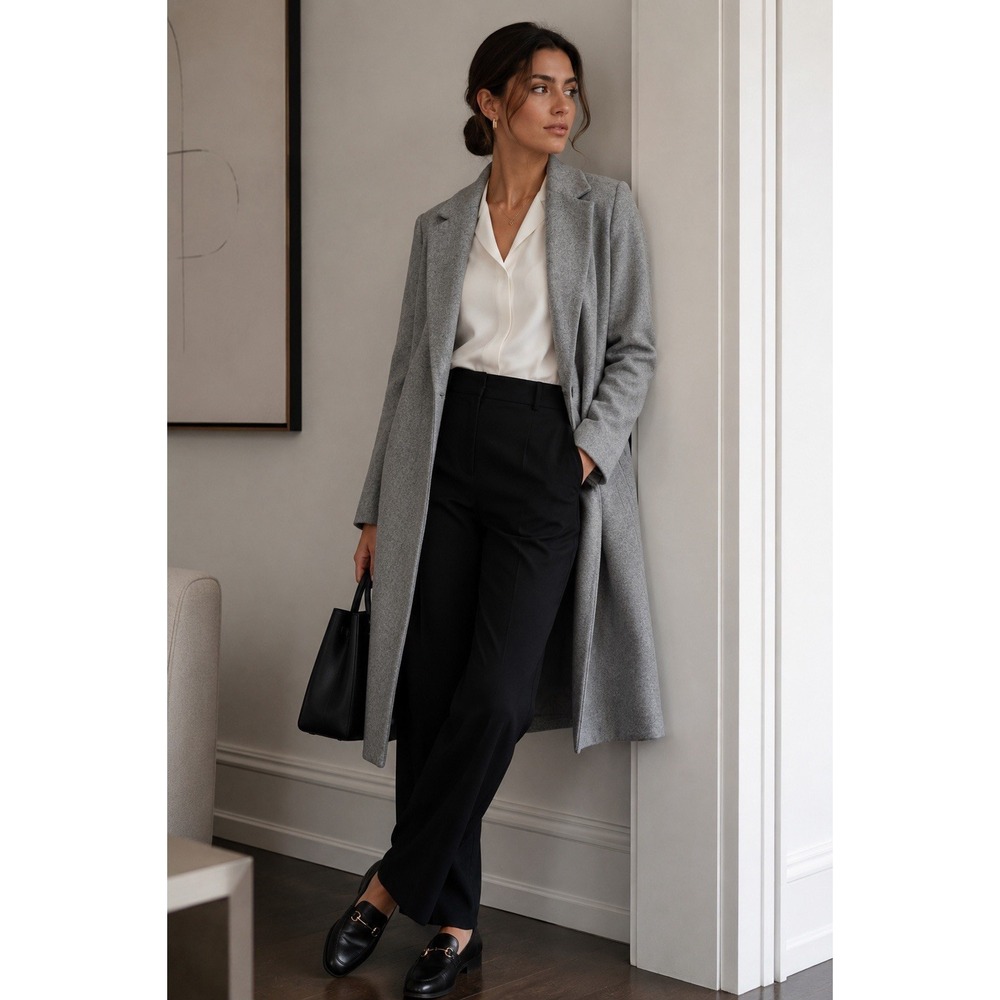 ZARA Gray Long Coat Duster Overcoat Minimalist Quiet Luxury Office Timeless Sz S